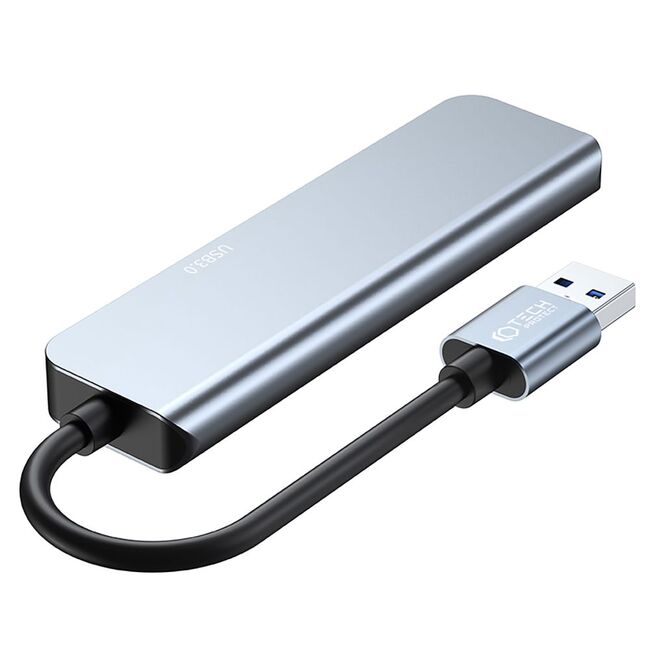 Adaptor HUB aluminiu 5-in-1 Tech-Protect V0, de la USB la 3 x USB 2.0, 1 x USB 3.0, 1 x USB Type-C, space grey
