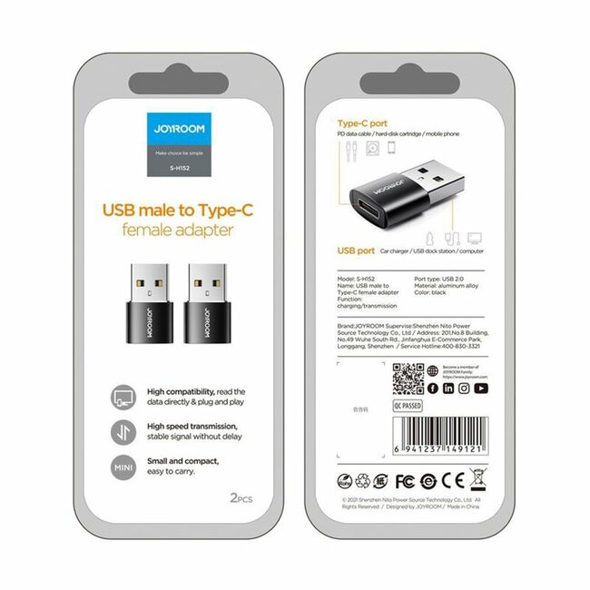 Set 2 x JoyRoom OTG Adapter (S-H152) - Type-C mama la USB 2.0 tata - negru