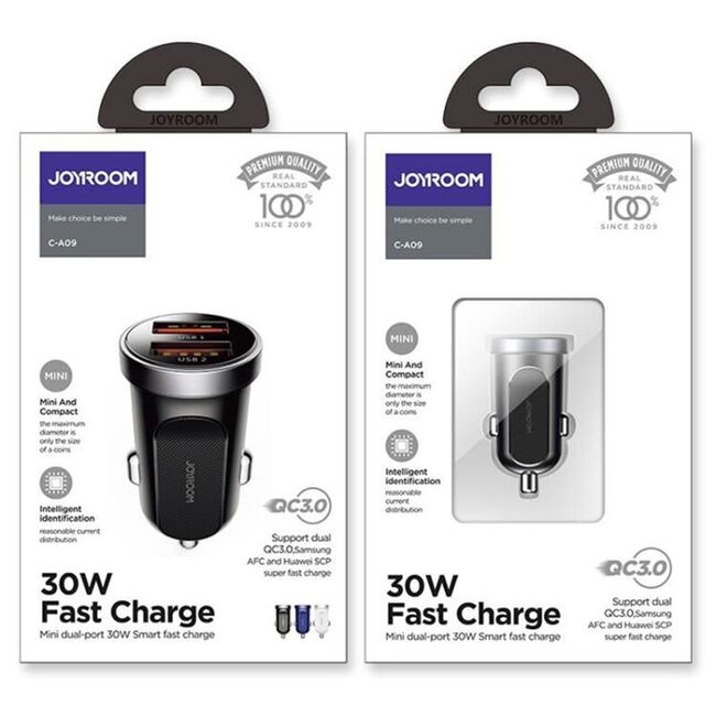 Incarcator auto JoyRoom - Car Charger (C-A09) - Dual USB, Fast Charging, QC3.0, 30W - negru