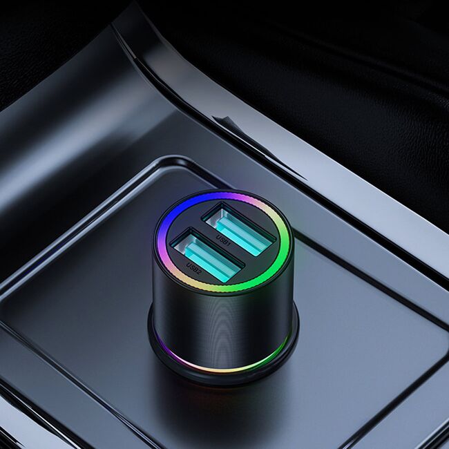 Incarcator auto JoyRoom - Car Charger (JR-CL10) - cu lumini LED RGB, 2x USB, 24W, 4.8A - negru
