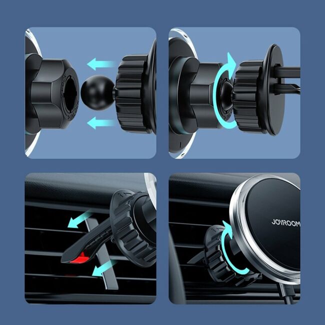 Suport auto pentru telefon cu incarcare wireless JoyRoom Magnetic Grip cu lumina ambientala, pentru grila de ventilatie, negru