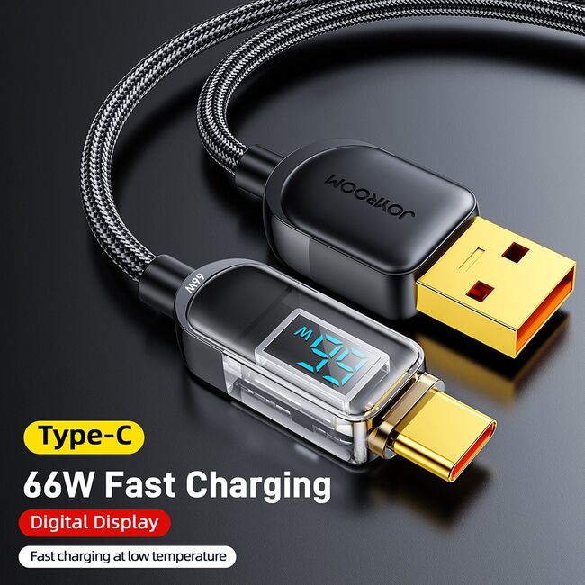 Cablu de date si incarcare JoyRoom - (S-AC066A16) - USB la USB Type-C, Digital Display, Fast Charging 66W, 1.2m - negru