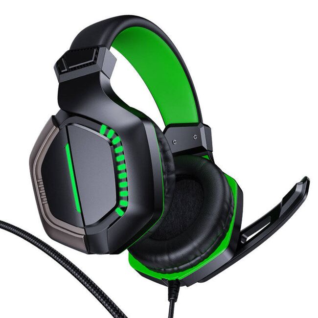 Casti gaming JoyRoom - Wired Headphones (JR-HG1) - cu microfon, LED Light, Jack 3.5mm - Negru / Verde