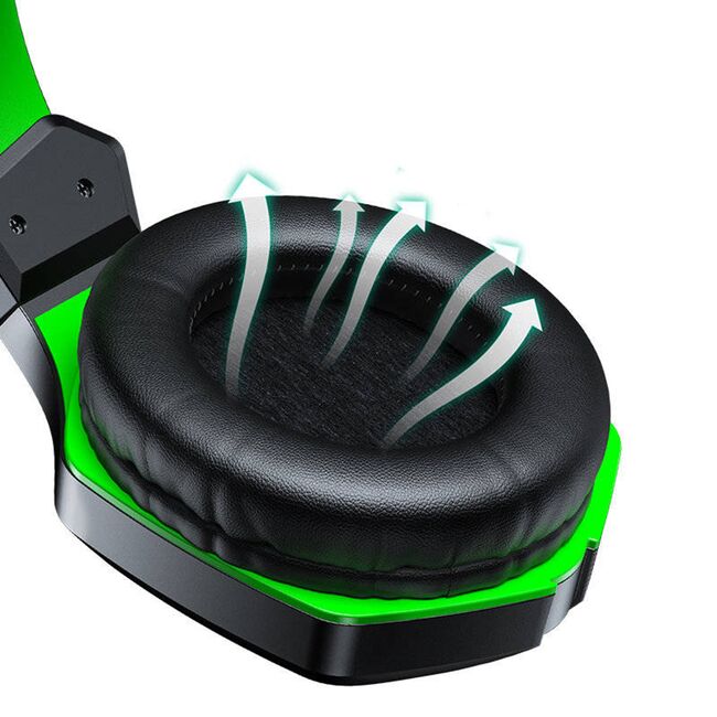 Casti gaming JoyRoom - Wired Headphones (JR-HG1) - cu microfon, LED Light, Jack 3.5mm - Negru / Verde