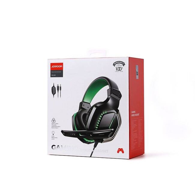 Casti gaming JoyRoom - Wired Headphones (JR-HG1) - cu microfon, LED Light, Jack 3.5mm - Negru / Verde