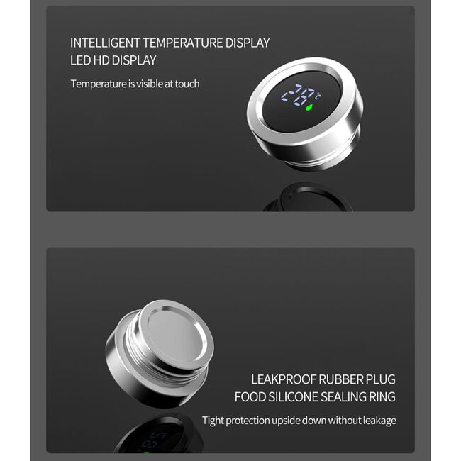 Termos cu infuzor pentru ceai, ceasca si display digital pentru temperatura, 1000ml - silver