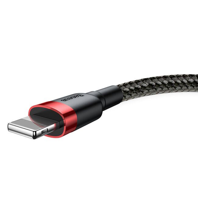 Cablu de date si incarcare Baseus Cafule (CALKLF-B19) - USB la Lightning, 2.4A, 1m - Rosu / Negru