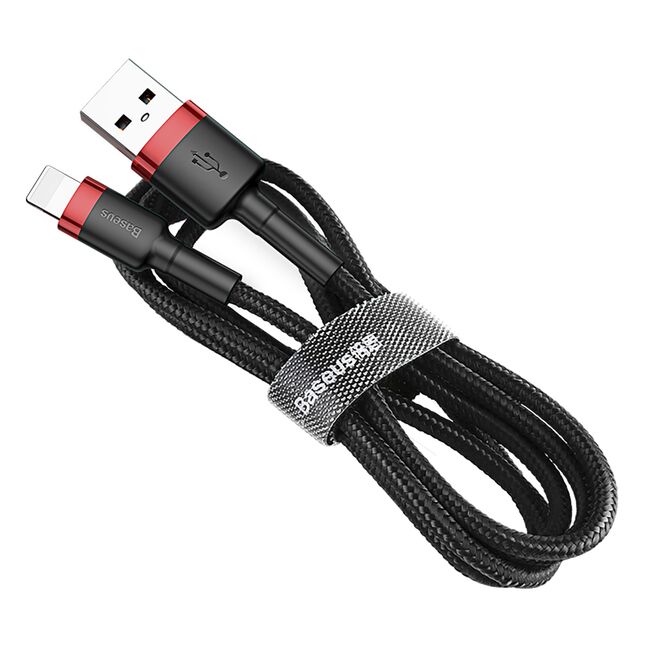 Cablu de date si incarcare Baseus Cafule (CALKLF-B19) - USB la Lightning, 2.4A, 1m - Rosu / Negru
