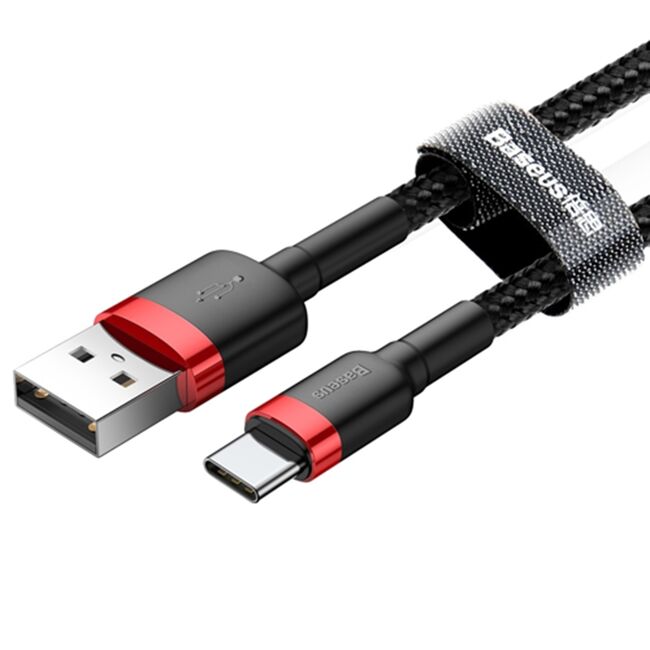 Cablu de date si incarcare Baseus Cafule (CATKLF-A91) - USB la USB Type-C, 3A, 0.5m - Negru / Rosu