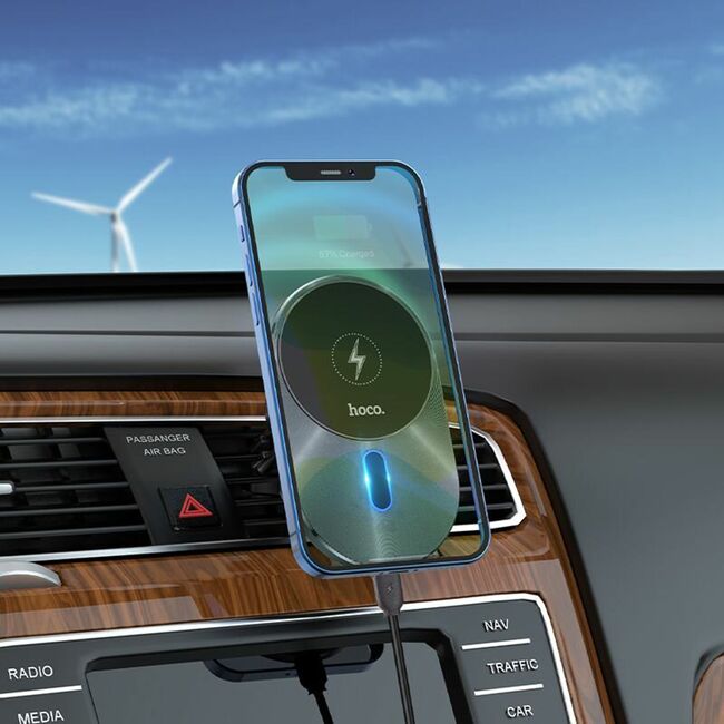 Suport auto wireless Hoco cu MagSafe pentru grila de ventilatie, 15W - negru
