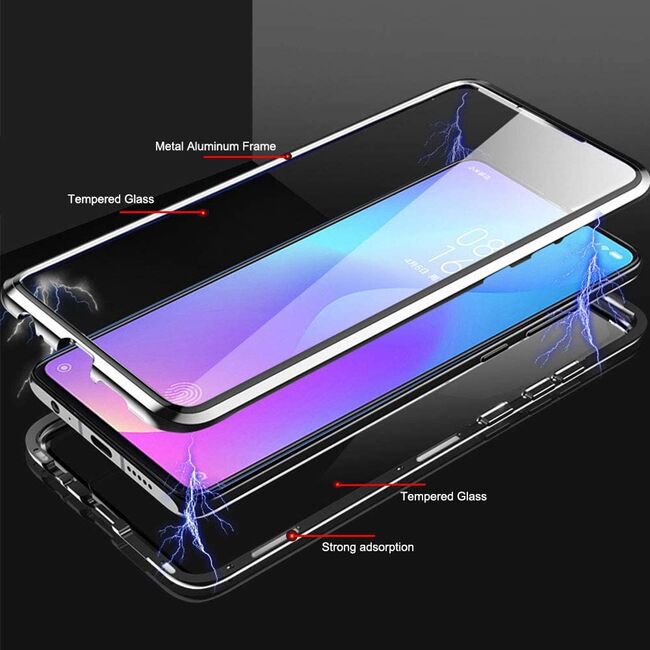 Husa 360 Magnetic Glass Samsung Galaxy A14 (sticla fata + spate), negru