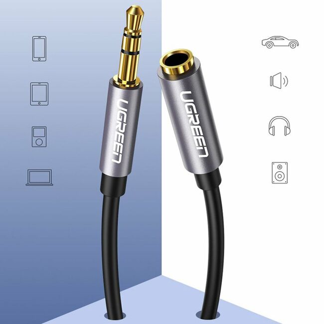 Cablu audio Ugreen - (10592) - Jack 3.5mm la Jack, Aux Extension 1m - Silver