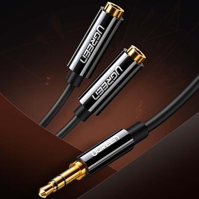Cablu audio Ugreen - Audio Cable 2in1 Stereo Splitter Adapter (20816) - Jack 3.5mm, 1 x tata la 2 x mama, lungime 25cm - negru