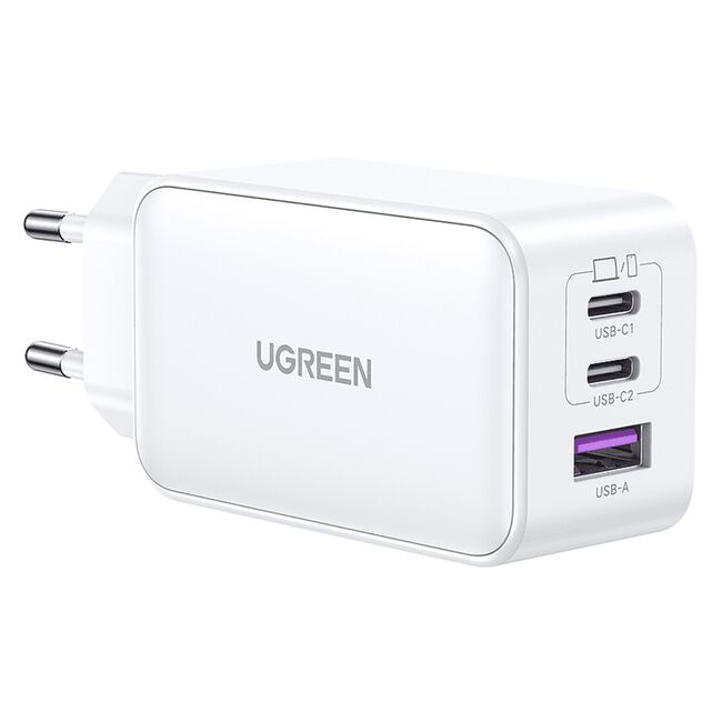 Incarcator priza Fast Charge Ugreen - Nexode (15334) - USB-A, QC 3.0, 2x USB-C, PD, GaN 65W, 3.25A - alb