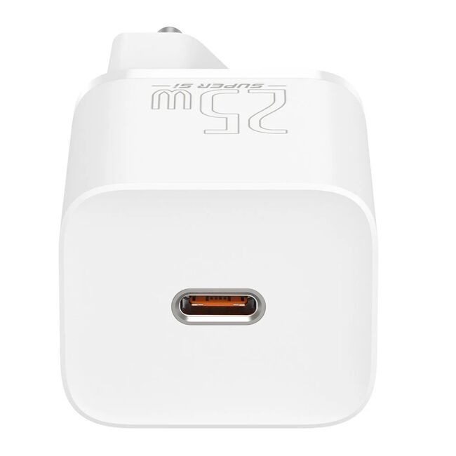 Incarcator priza USB-C, PD25W, 3A cu Cablu Type-C la Type-C, 1m, alb
