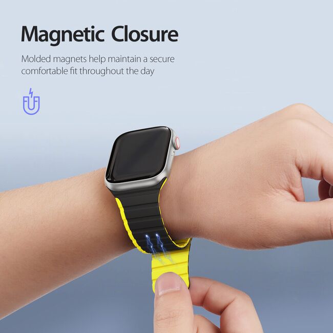 Curea magnetic Apple Watch 1/2/3/4/5/6/7/8/SE/SE 2 (38/40/41mm) Dux ducis - ld series - negru galben