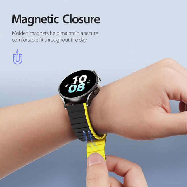 Curea magnetic Samsung Galaxy Watch 4/5/Active 2, Huawei Watch GT 3 (42mm)/GT 3 Pro (43mm) - negru / galben