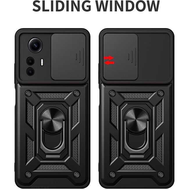 Husa pentru Xiaomi Redmi Note 12S cu inel Ring Armor Kickstand Tough, protectie camera (negru)