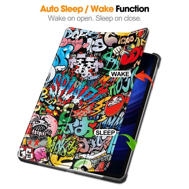 Husa Xiaomi Pad 6, Pad 6 Pro, UltraSlim de tip stand, functie sleep/wake-up, graffiti
