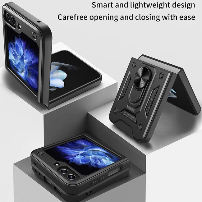 Husa pentru Samsung Galaxy Z Flip 5 cu inel Ring Armor Kickstand Tough (negru)