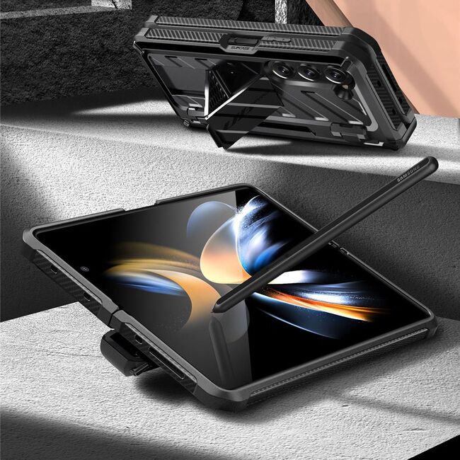 Pachet 360: Husa cu folie integrata Samsung Galaxy Z Fold 5 SupCase - Unicorn Beetle Pro cu slot pentru S-Pen - negru