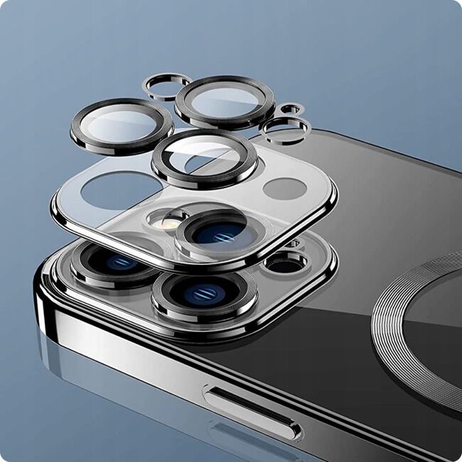 Husa iPhone 15 Plus cu MagSafe si protectie pentru lentile anti-shock 1.5 mm, negru-clear