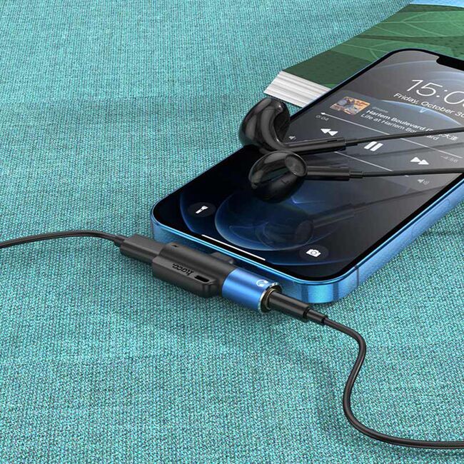 Adaptor telefon audio mufa Jack, iPhone Hoco LS32, 2A, gri