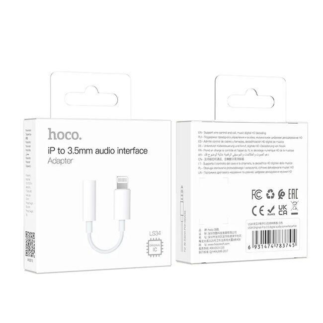 Adaptor mufa Jack 3.5mm iPhone Hoco LS34, 0.8cm, gri
