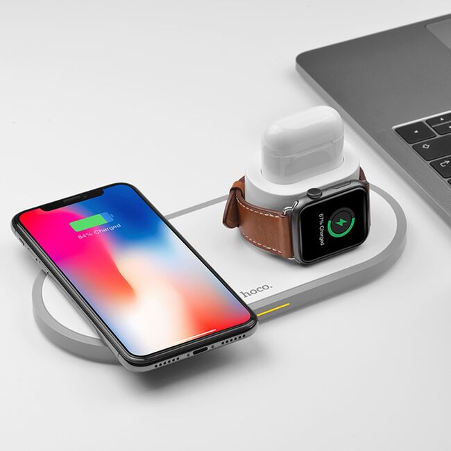 Statie de incarcare wireless Charging Station Wisdom 3 in 1 (CW21) - Phone, Apple Watch, AirPods, 2A, 10W, alb