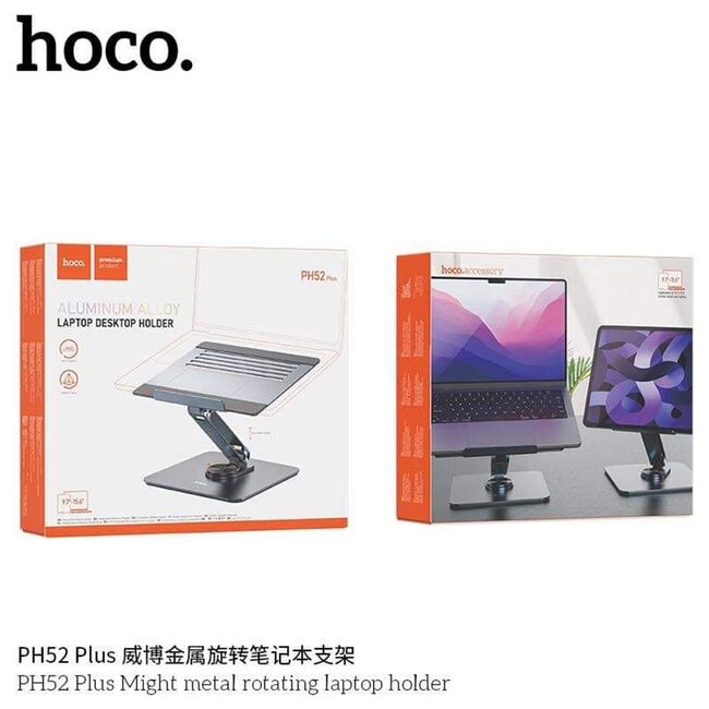 Suport laptop, tableta birou Hoco PH52 Plus, max. 15.6", Aluminium Alloy - Metal Gray