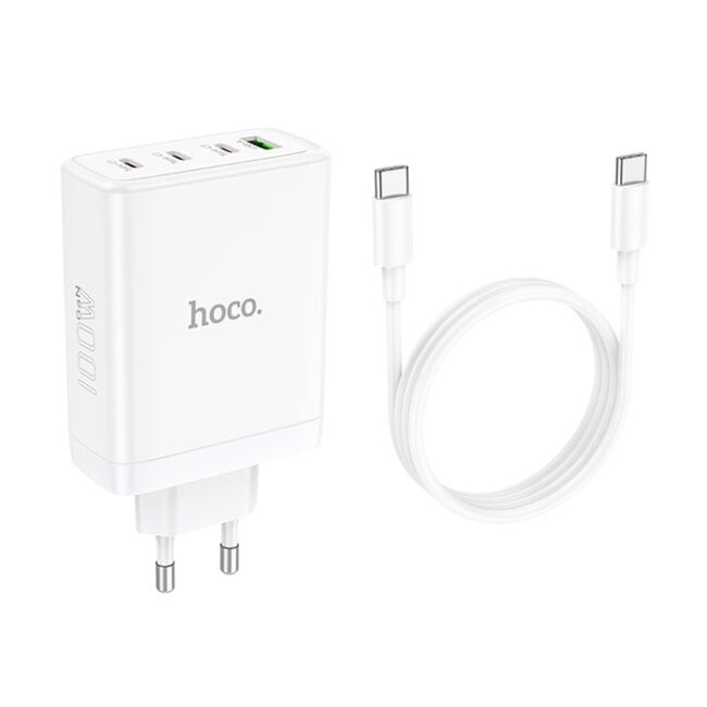 Incarcator priza 3xtip C, USB Hoco N31 + cablu tip C, 100W, alb