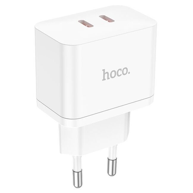 Incarcator priza 2xType-C Hoco N29 + cablu iPhone, 35W, alb