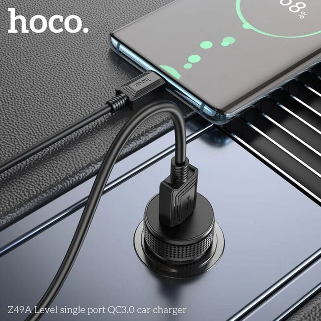 Incarcator masina USB 3.0 pentru telefon Hoco Z49A, fast charging, universal compatibility, 18W, negru
