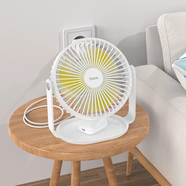 Mini ventilator de birou cu lumini LED Hoco F14, alb