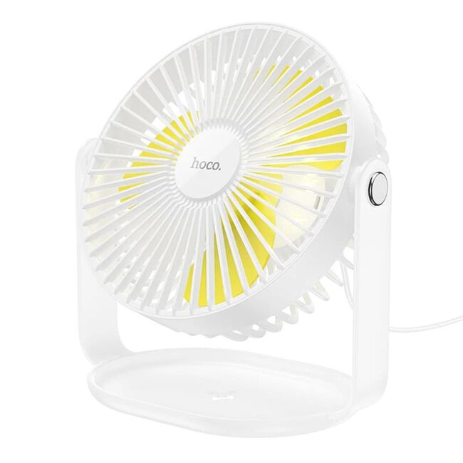Mini ventilator de birou cu lumini LED Hoco F14, alb