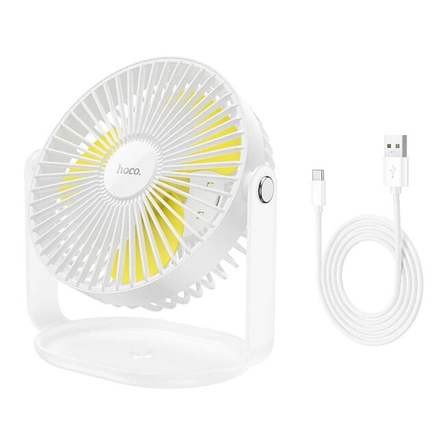 Mini ventilator de birou cu lumini LED Hoco F14, alb