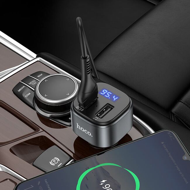 Modulator FM / incarcator auto, Bluetooth FM USB 18W QC3.0 Hoco E67, negru