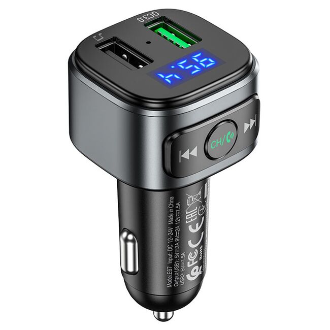 Modulator FM / incarcator auto, Bluetooth FM USB 18W QC3.0 Hoco E67, negru