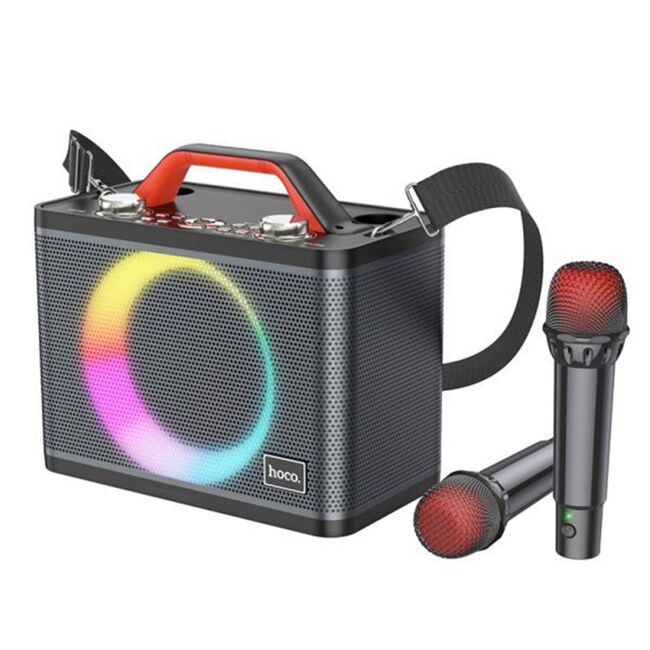 Boxa portabilia Hoco - portable speaker cu doua microfone wireless (bs57) - pentru karaoke, RGB lights, TWS, 25W - negru