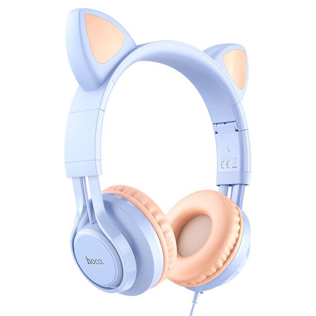 Casti cu urechi de pisica, fir si microfon Hoco W36, bleu