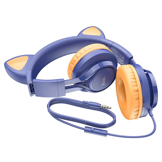 Casti cu urechi de pisica, fir si microfon Hoco W36, bleu