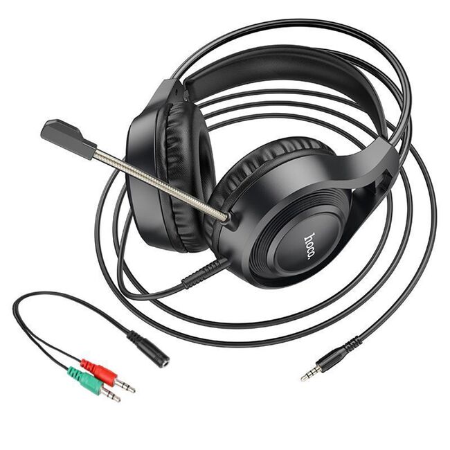 Casti gaming on-ear cu microfon Jack 3.5mm Hoco W106, negru