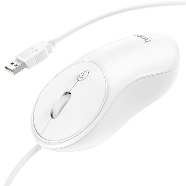Mouse cu fir pentru laptop Hoco GM13, 1000/1600 DPI, alb