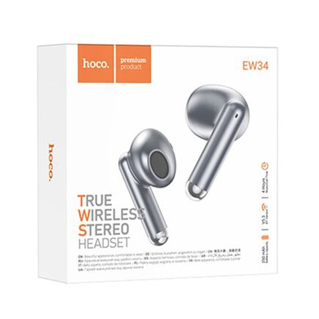 Casti True wireless Bluetooth cu microfon Hoco EW34, gri