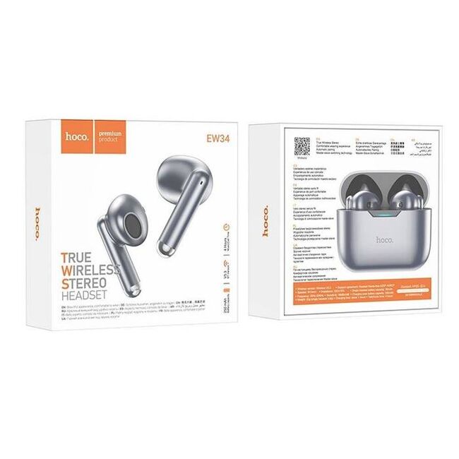 Casti True wireless Bluetooth cu microfon Hoco EW34, gri