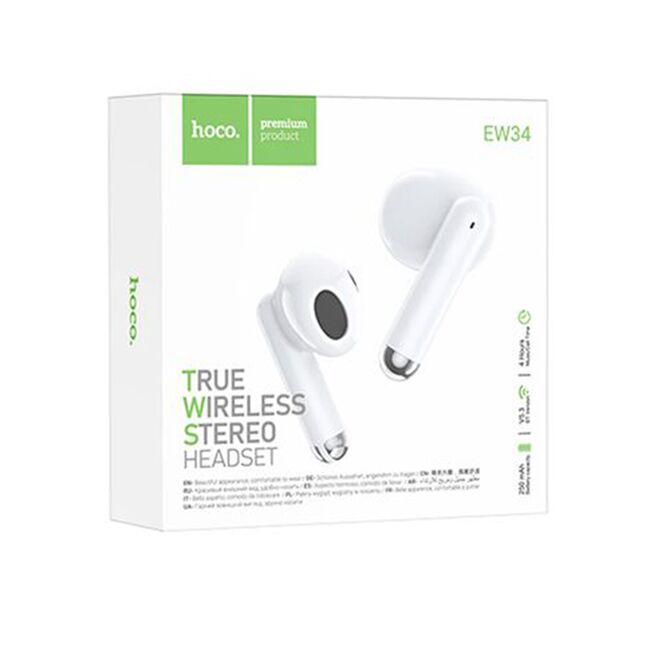 Casti true wireless Bluetooth cu microfon Hoco EW34, alb