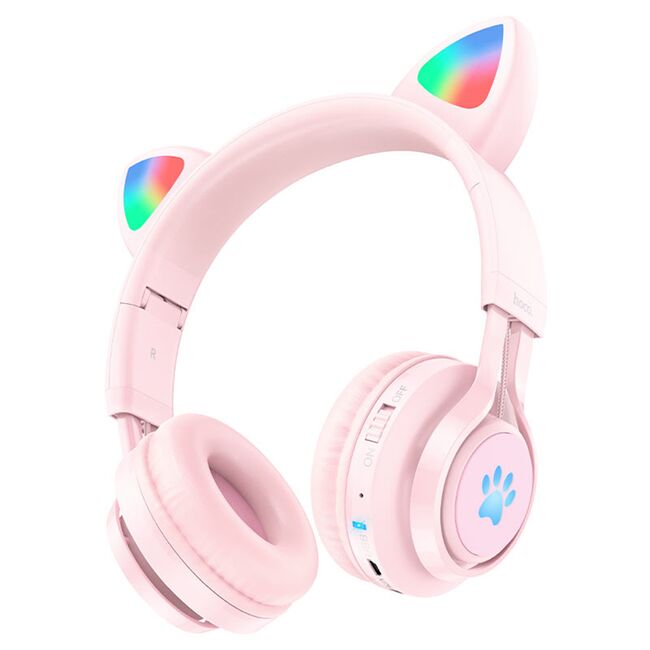 Casti cu urechi de pisica Bluetooth pentru copii Hoco W39, roz