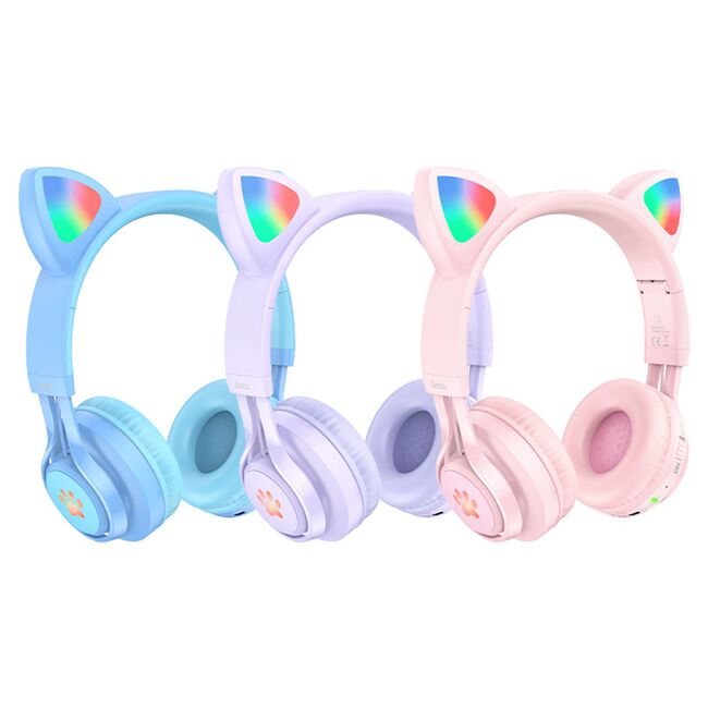 Casti cu urechi de pisica Bluetooth pentru copii Hoco W39, roz