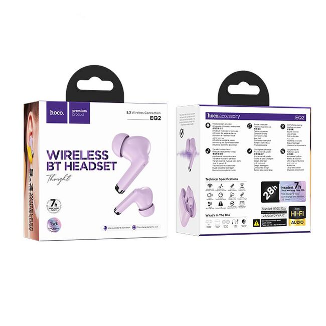 Casti true wireless in-ear, Bluetooth headset Hoco EQ2, alb