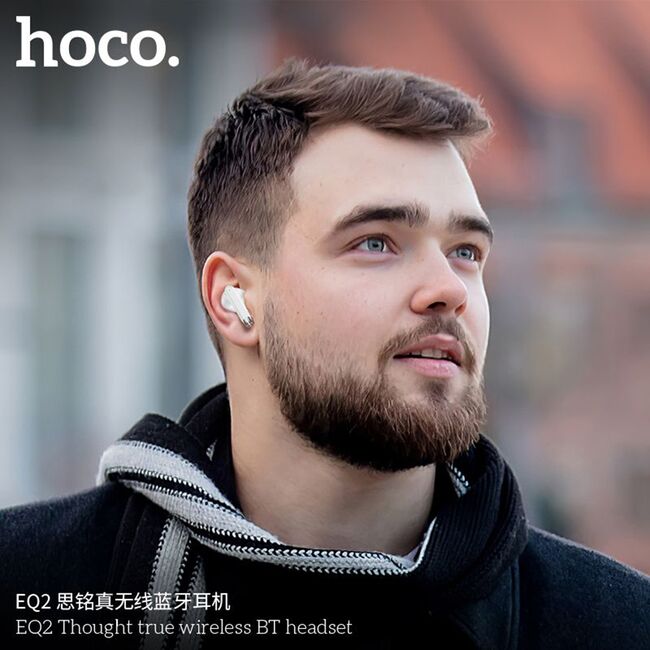 Casti true wireless in-ear, Bluetooth headset Hoco EQ2, alb